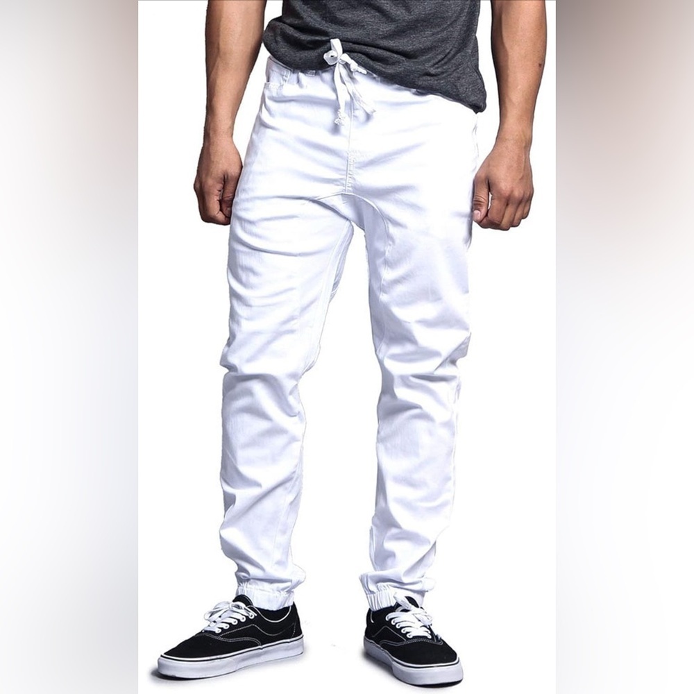NWT Victorious Mens Drop Crotch Jogger Twill Pants - White